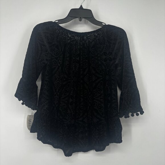 Style & Co Womens Blouse Velvet Off Shoulder Top 3/4 Trim Deep Black PP XS NWT - Picture 4 of 6
